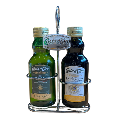 100% Italiaanse Horeca Cruet Houder Set – Olijfolie en Balsamico